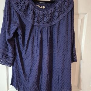 Boho Festival Lace Soft Surroundins Tunic XL Navy